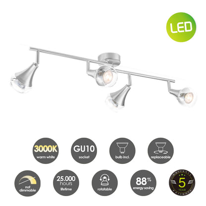 LED Surface-mounted spotlight Vaya 4 - incl. dimmable LED lamp - steel