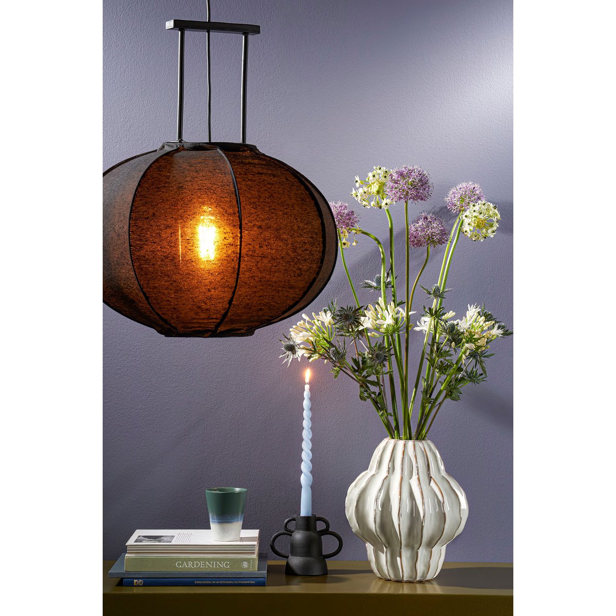 Pego Hanglamp - H55 x Ø50 cm - Linnen - Zwart