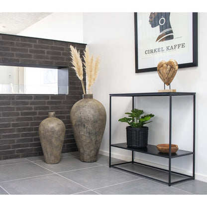 Vita-consoletafel Zwart Frame en Twee Zwarte Planken |woon-meubel.nl