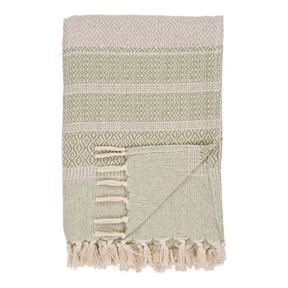 Manisa Plaid - Groen/Beige, Katoen, Polyester, 130x180 cm |woon-meubel.nl