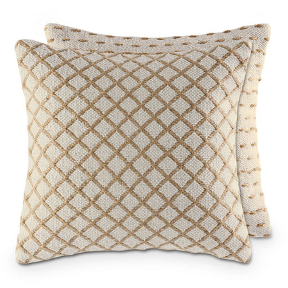 Set van 2 Handgemaakte Sierkussens 40x40 cm – Katoen & Jute – Natuurlijke Look