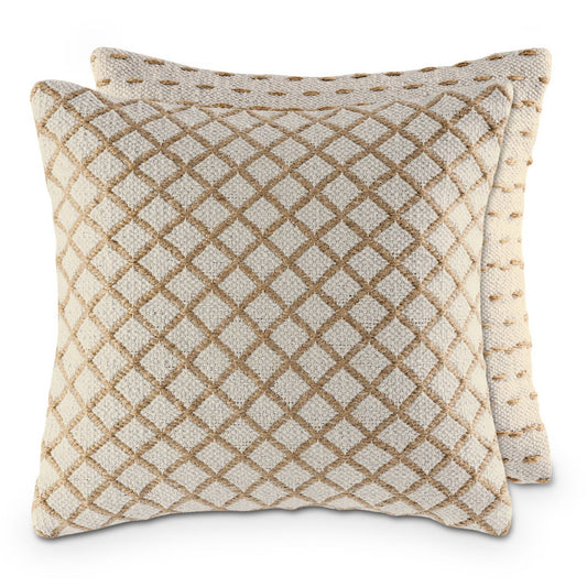 Set van 2 Handgemaakte Sierkussens 40x40 cm – Katoen & Jute – Natuurlijke Look