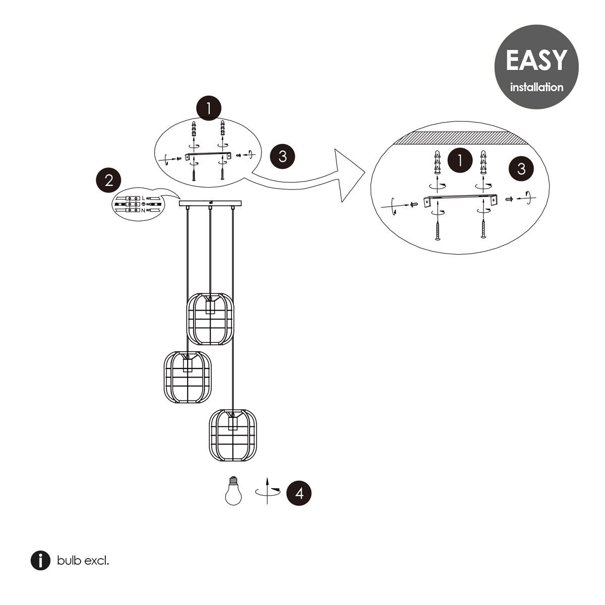 Hanglamp Nero - Zwart - 49x49x180cm