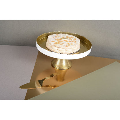 Witte en Gouden Taartschaal op Voet – 30 cm |woon-meubel.nl