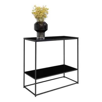 Vita-consoletafel Zwart Frame en Twee Zwarte Planken |woon-meubel.nl