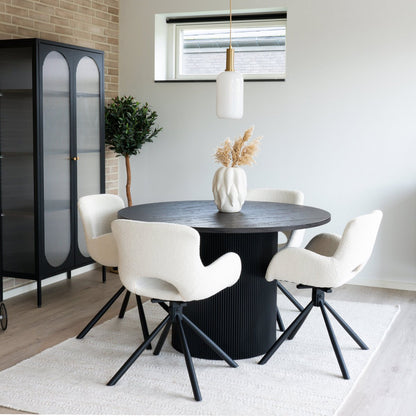 Amorim Dining Chair - Eetkamerstoel, in bouclé gebroken wit met draaiknop - Set van 2| woon-meubel.nl 