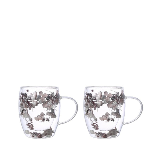 Dubbelwandige Theekopjes – Set van 2 – 350 ml – Zilveren Bloemen |woon-meubel.nl