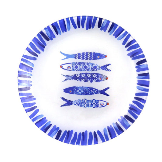 Dessertborden Set van 6 – Blauw Visdesign Ø20 cm | Glazen Borden